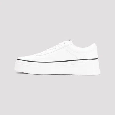 Jil Sander White Low-top Sneakers With Platform And Tonal Heel Tab In Leather In Porcelain