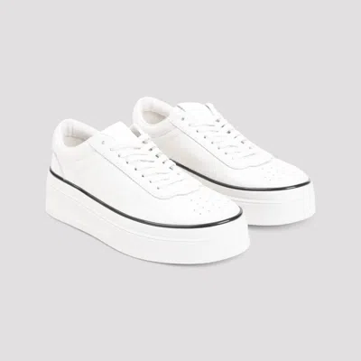 Jil Sander White Low-top Sneakers With Platform And Tonal Heel Tab In Leather In Porcelain