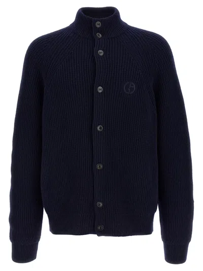 Shop Giorgio Armani Baseball Cardigan In Blue