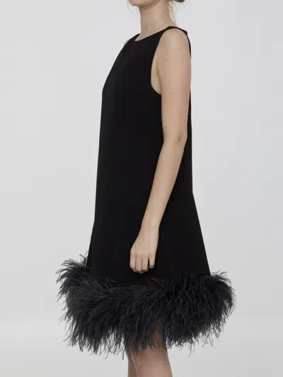 Valentino Crepe Mini Dress W/feathers In Multi