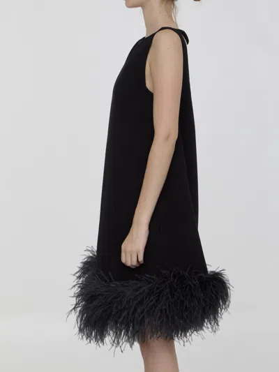 Valentino Crepe Mini Dress W/feathers In Multi