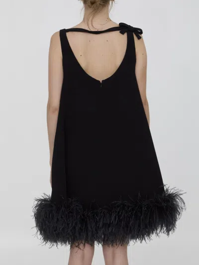 Valentino Crepe Mini Dress W/feathers In Multi