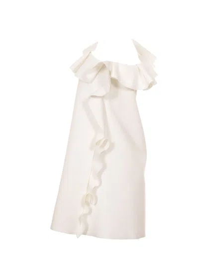 Shop Msgm One-shoulder Ruffled Mini Dress In Off White