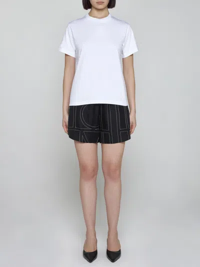 Totême Embroidered Ribbed Stretch-cotton Jersey T-shirt In Off White