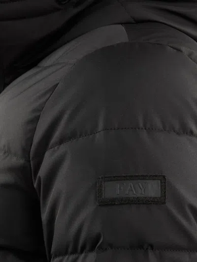 Fay Double Front Puffer Jacket With Hood And Matte Finish In Black