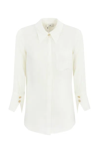 Shop Elisabetta Franchi Georgette Shirt With Logo Embroidery In Avorio