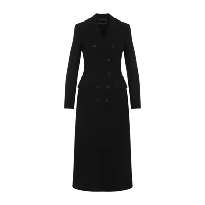 Dolce & Gabbana Double-breasted Long Wool Coat And Pockets In Black