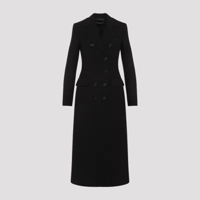 Dolce & Gabbana Double-breasted Long Wool Coat And Pockets In Black