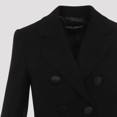 Dolce & Gabbana Double-breasted Long Wool Coat And Pockets In Black