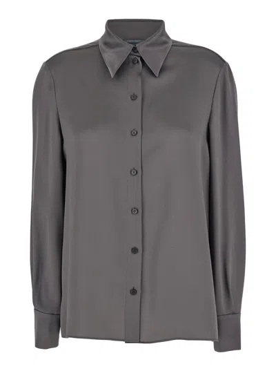 Shop Alberta Ferretti Grey Shirt With Pointed Collar In Silk Blend Woman In Grigio