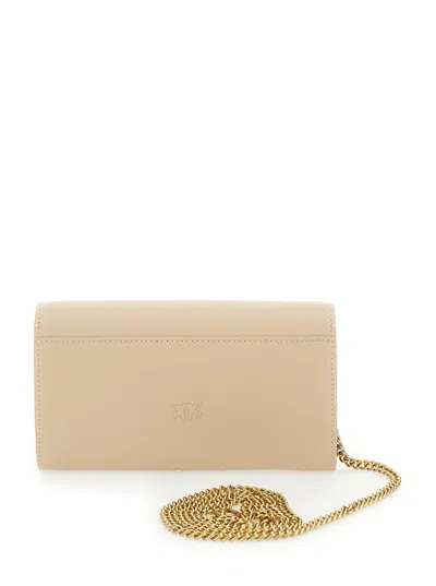 Shop Pinko Love One Wallet Beige Crossbody Bag With Love Birds Detail In Smooth Leather Woman