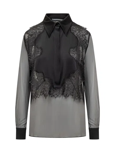 Shop Alberta Ferretti Lace Chiffon Shirt In Black