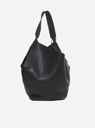 Shop Khaite Lotus Leather Medium Tote Bag In Black