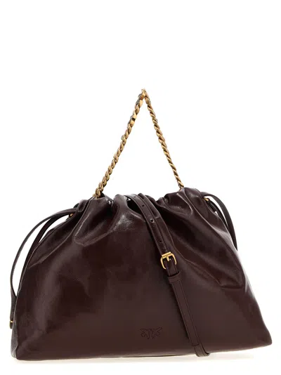 Shop Pinko Chain Handle Tote Shoulder Bag In Marrone