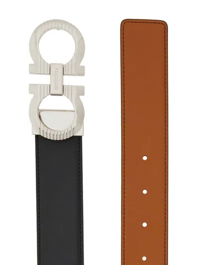 Shop Ferragamo Gancini Leather Belt In Black