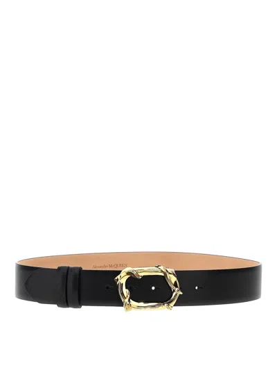 Alexander Mcqueen Black Wrapped Snake Buckle Belt In Black