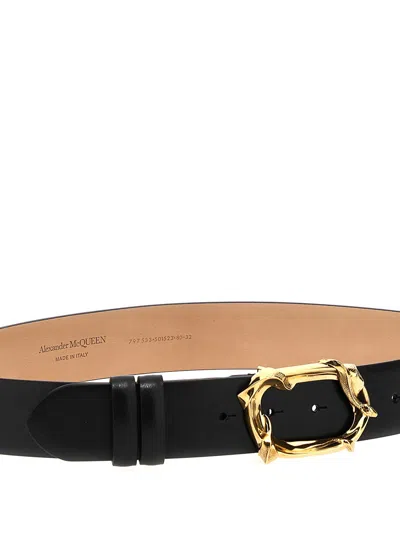 Alexander Mcqueen Black Wrapped Snake Buckle Belt In Black