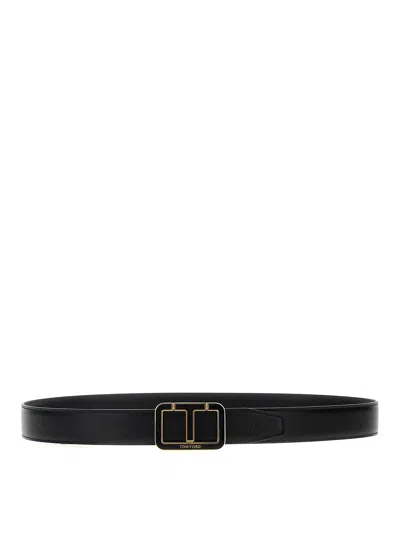 Shop Tom Ford Reversible Belt Logo In Black