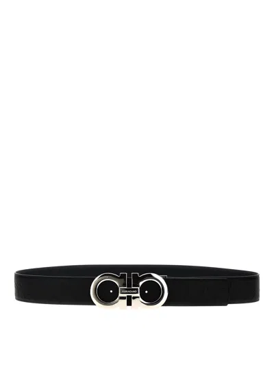 Ferragamo Reversible Belt Featuring 'gancini' Buckle In Black