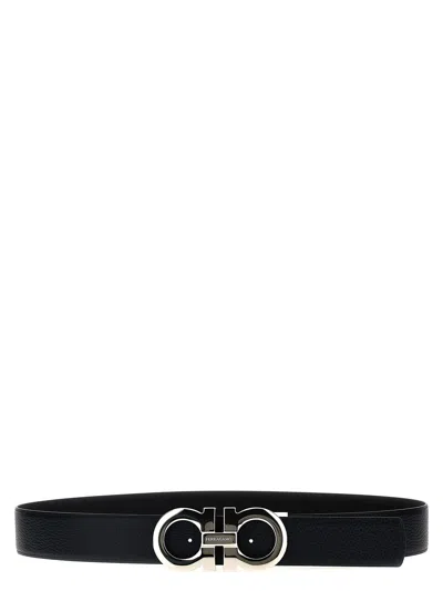Ferragamo Reversible Belt Featuring 'gancini' Buckle In Black