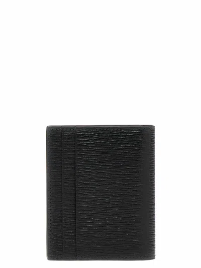 Ferragamo Black Cardholder With Gold-tone Gancini Logo In Calf Leather Man In Black