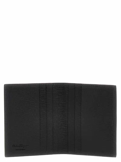 Ferragamo Black Cardholder With Gold-tone Gancini Logo In Calf Leather Man In Black