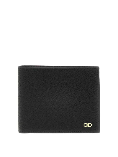 Ferragamo Micro Gancio Grained Leather Bi-fold Wallet In Black