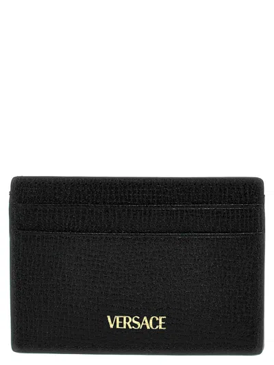 Versace Medusa Biggie Pebbled Calfskin Card Holder In Black