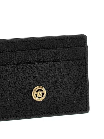 Versace Medusa Biggie Pebbled Calfskin Card Holder In Black