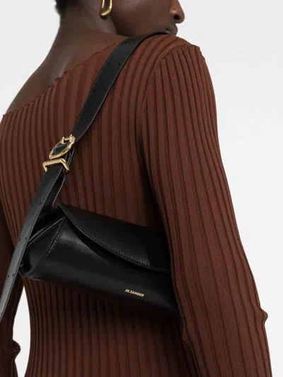 Jil Sander Cannolo Mini Leather Shoulder Bag In Black