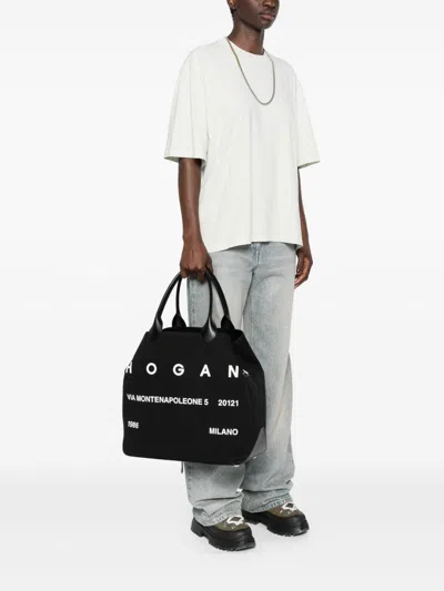 Shop Hogan Script Canvas Large Tote Bag In Black