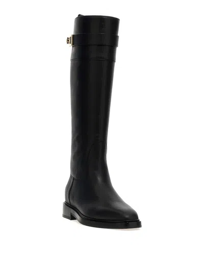Ferragamo Tall Square-toe Boots Gold Hardware In Black