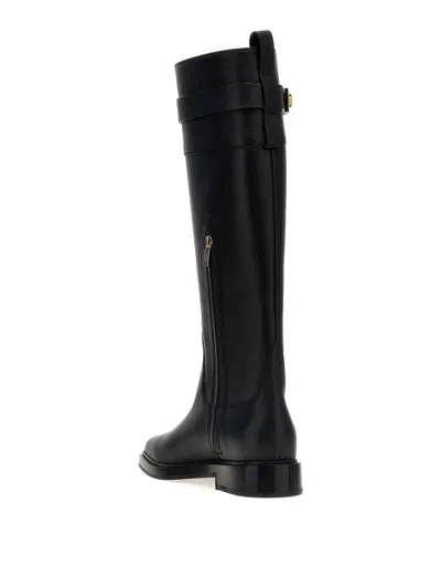 Ferragamo Tall Square-toe Boots Gold Hardware In Black