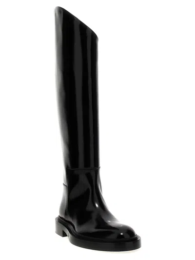 Jil Sander Asymmetric Leather Boots In Black