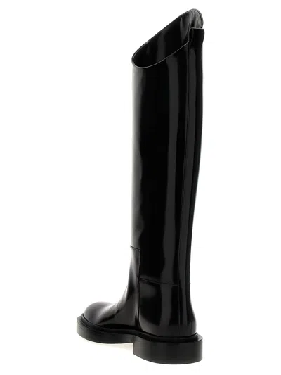 Jil Sander Asymmetric Leather Boots In Black
