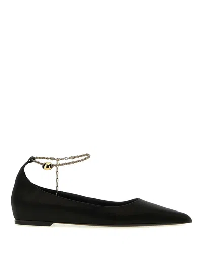 Ferragamo Dada T Chain-embellished Satin Point-toe Flats In Black