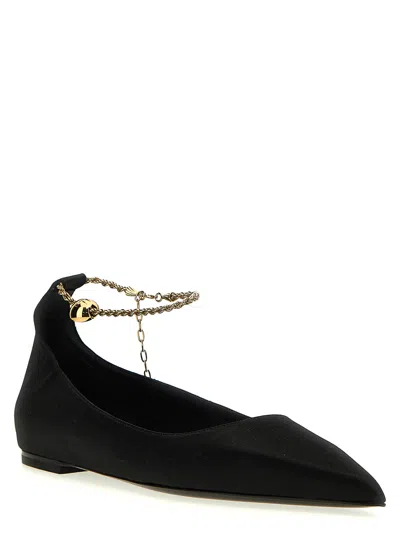 Ferragamo Dada T Chain-embellished Satin Point-toe Flats In Black