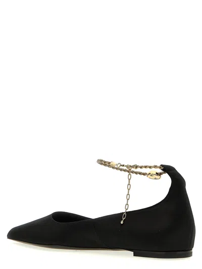 Ferragamo Dada T Chain-embellished Satin Point-toe Flats In Black