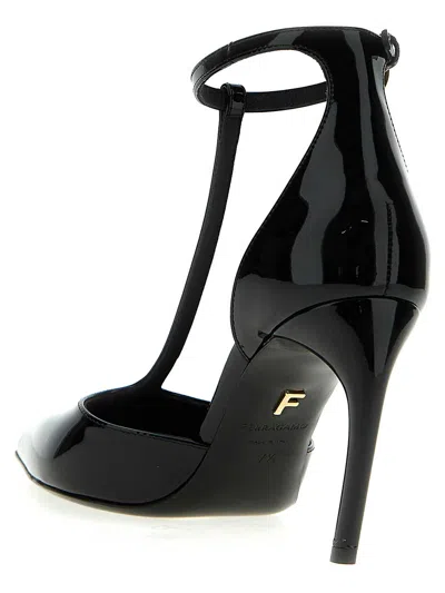Ferragamo Lysandra Patent T-strap Stiletto Pumps In Black