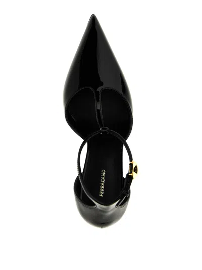 Ferragamo Lysandra Patent T-strap Stiletto Pumps In Black