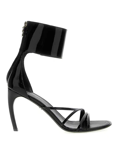Ferragamo Strappy Glossy Stiletto Sandals With Ankle Strap In Black