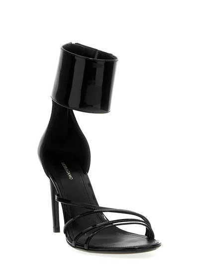 Ferragamo Strappy Glossy Stiletto Sandals With Ankle Strap In Black