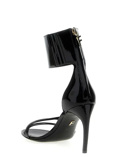 Ferragamo Strappy Glossy Stiletto Sandals With Ankle Strap In Black