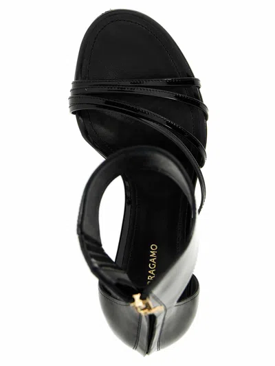 Ferragamo Strappy Glossy Stiletto Sandals With Ankle Strap In Black