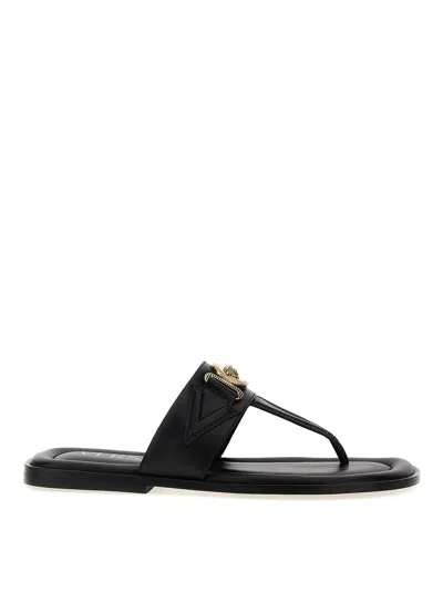 Shop Versace Leather Sandals In Black