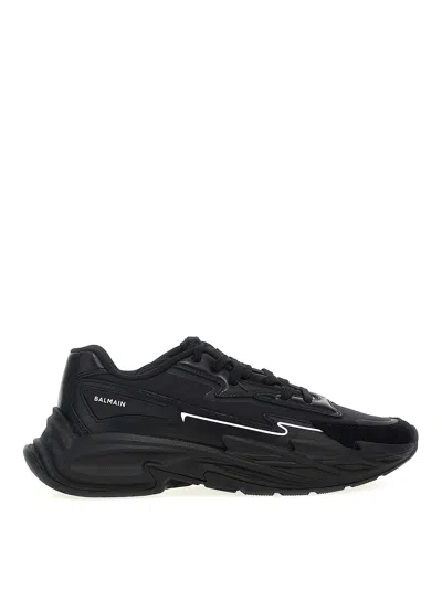 Balmain Black Run-row Leather Sneakers In Black