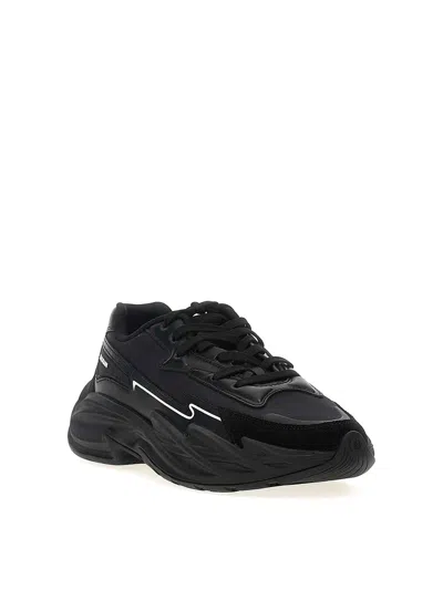 Balmain Black Run-row Leather Sneakers In Black