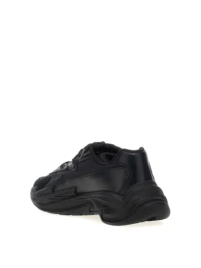 Balmain Black Run-row Leather Sneakers In Black