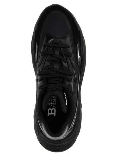 Balmain Black Run-row Leather Sneakers In Black
