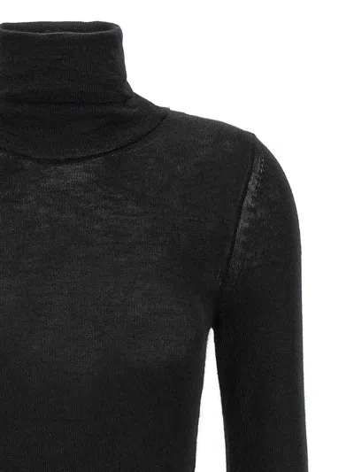 Tom Ford Turtleneck Long-sleeve Fine Cashmere-silk Top In Black